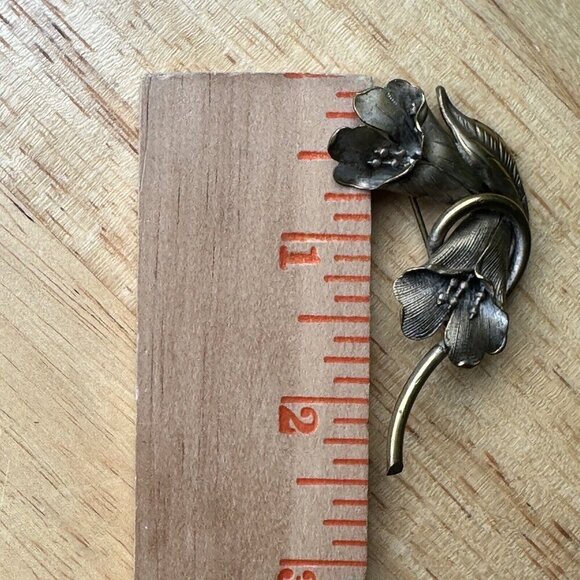 Antique Art Nouveau Brooch Calla Lily Flowers Large C‎ Clasp Closure 2.25" - Picture 10 of 11